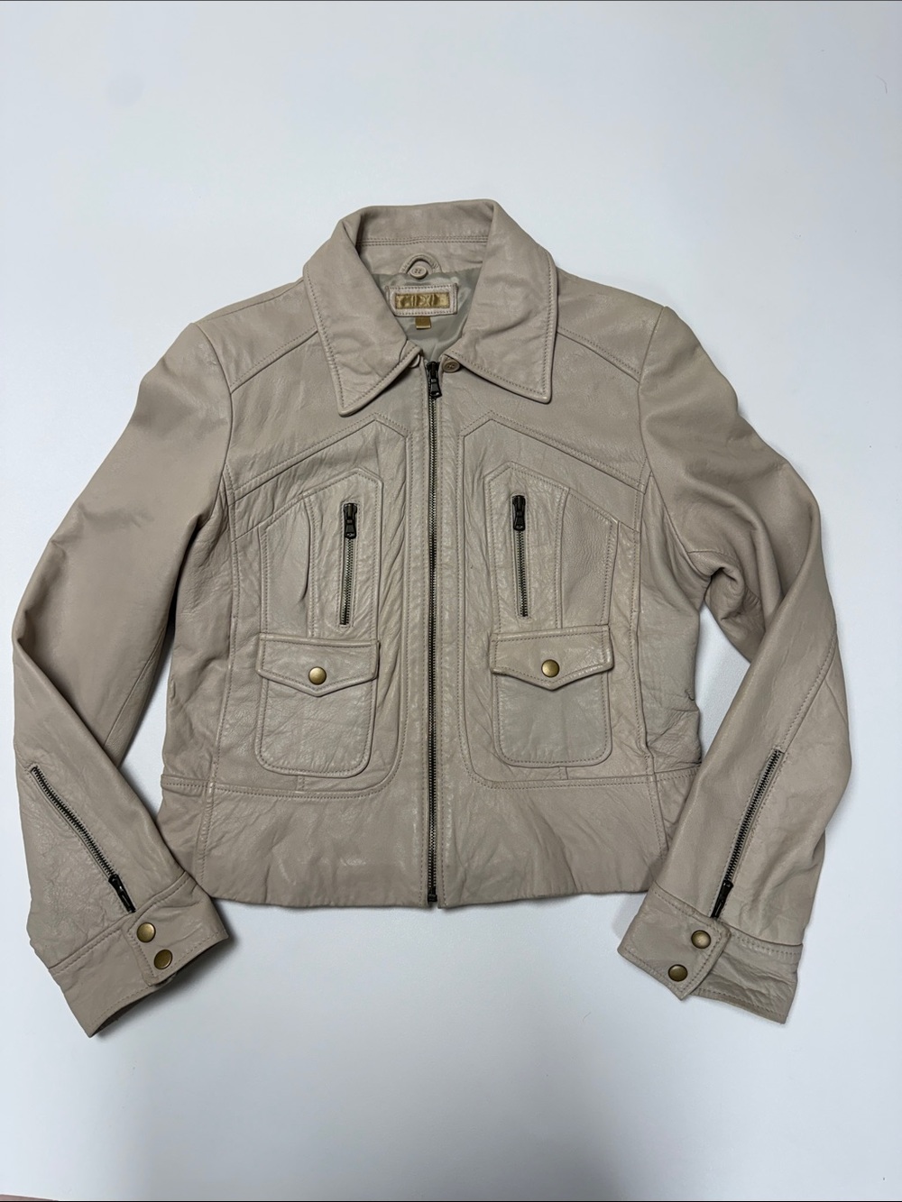 Wilsons Leather Cream Leather Jacket Vintage Sz L women